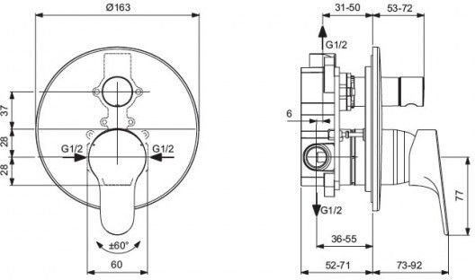 Ideal Standard Built-in Faucet Mixer for Shower 2 Exits Silver