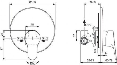 Ideal Standard Σετ Μίκτης & Κεφαλή Ντουζ Εντοιχισμού για Ντουζιέρα 1 Εξόδου Ασημί
