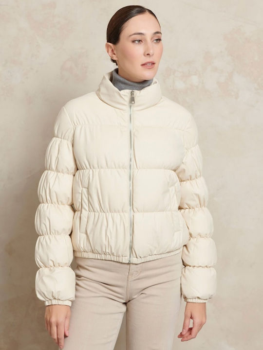 Matis Fashion Μακρύ Γυναικείο Puffer Μπουφάν Αδιάβροχο για Χειμώνα Μπεζ