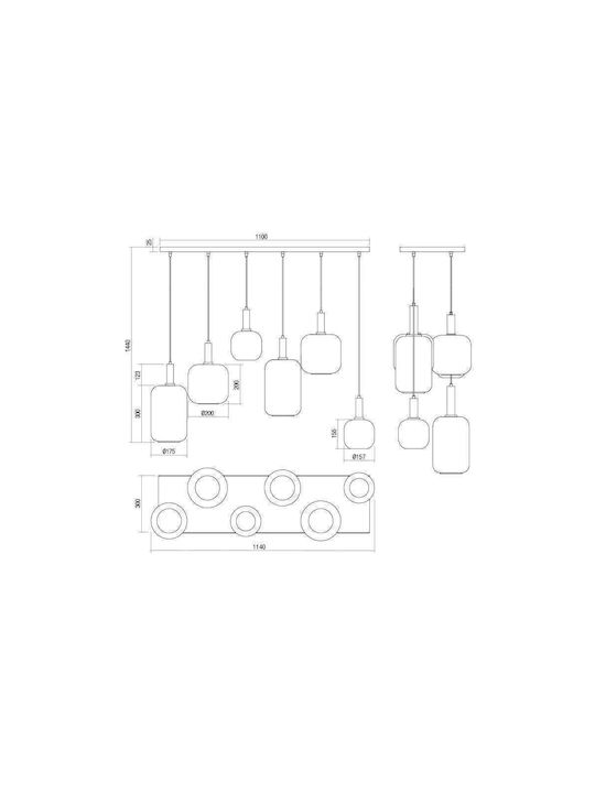 Redo Group Suspendat Candelabru pentru 6 Becuri E27 Negru