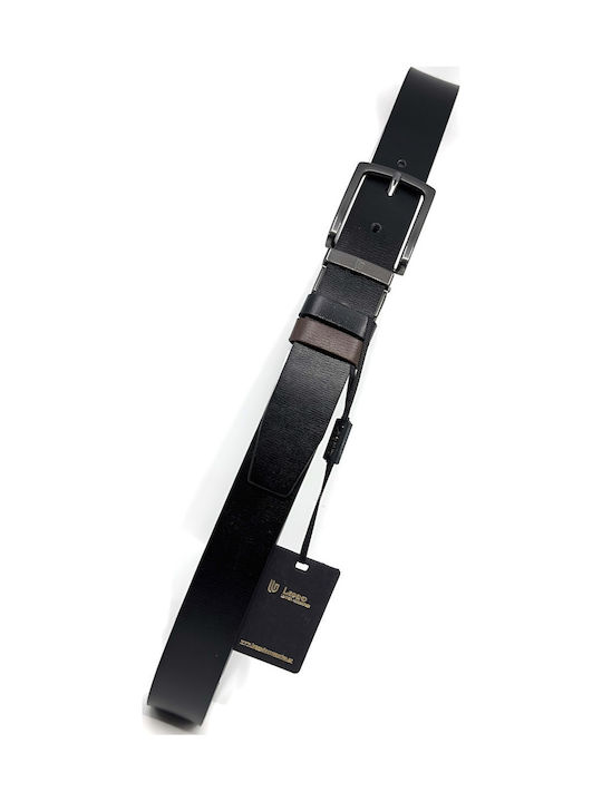 Men's Leather Double Sided Belt Black Velvet-Black Metal