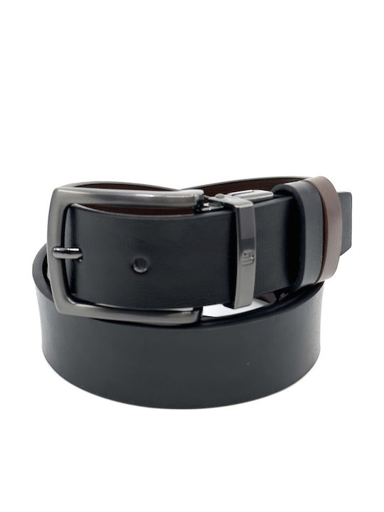 Men's Leather Double Sided Belt Black Velvet-Black Metal