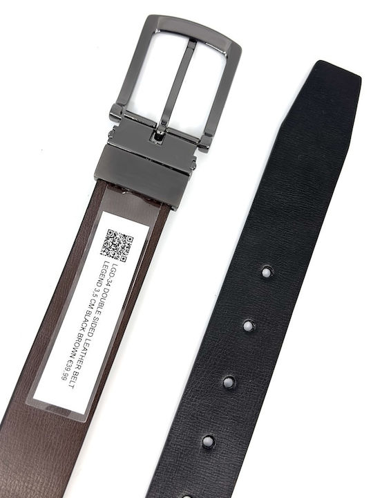 Men's Leather Double Sided Belt Black Velvet-Black Metal