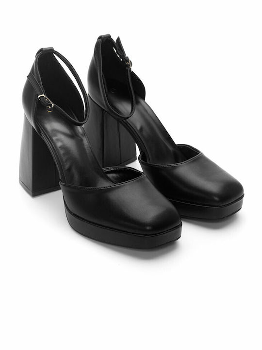 Luigi Synthetic Leather Black Low Heels with Strap