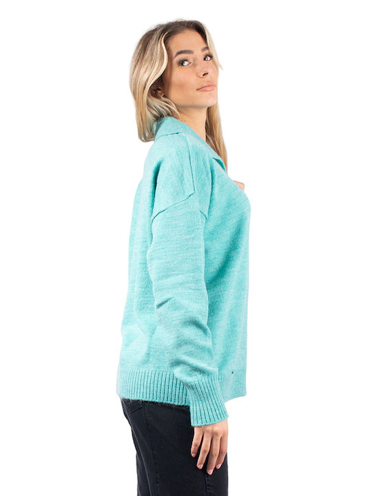 Combos Knitwear Damen Polo Bluse Langarm Blau