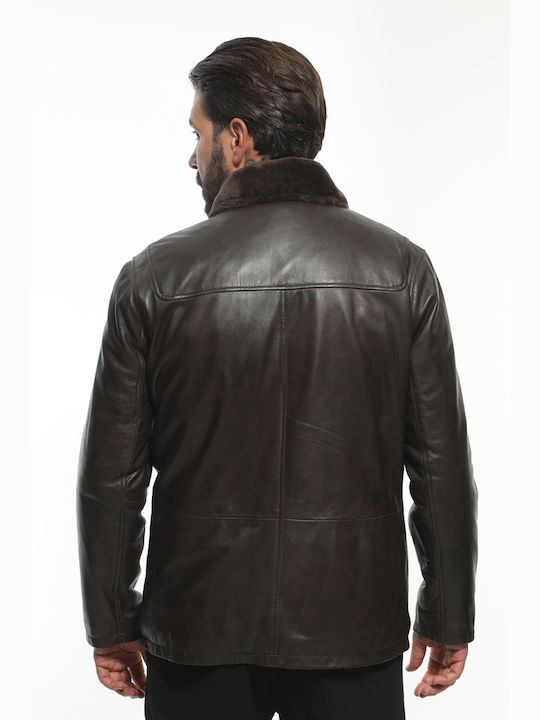 Newton Leather Herren Winter Jacke Leder ΚΑΦΕ