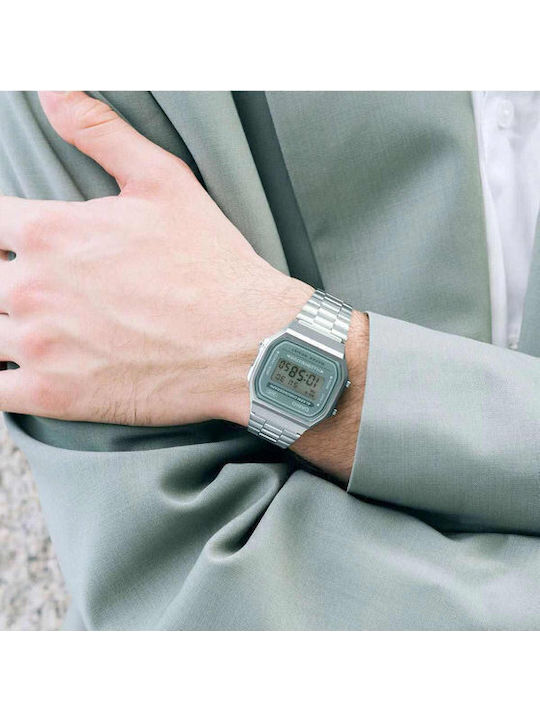Casio Vintage Collection Digital Men's Watch 36mm Chronograph Battery with Silver Metal Bracelet