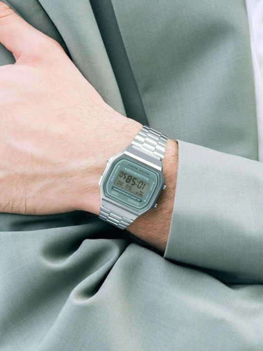 Casio Vintage Collection Digital Men's Watch 36mm Chronograph Battery with Silver Metal Bracelet