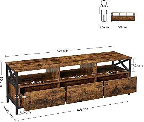 TV Stand Metal Rustic brown and black L147xW40xH50cm