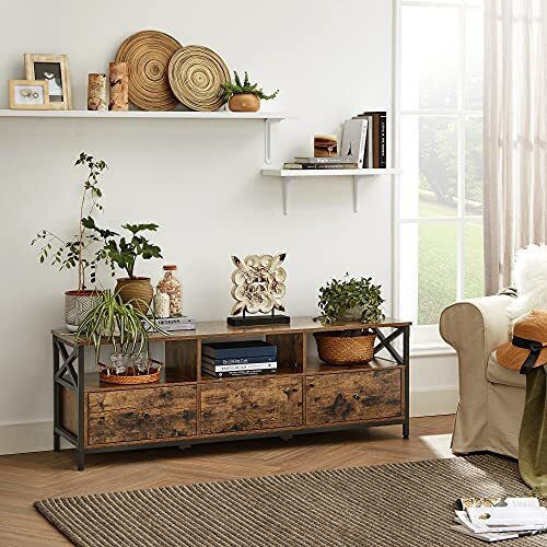 TV Stand Metal Rustic brown and black L147xW40xH50cm