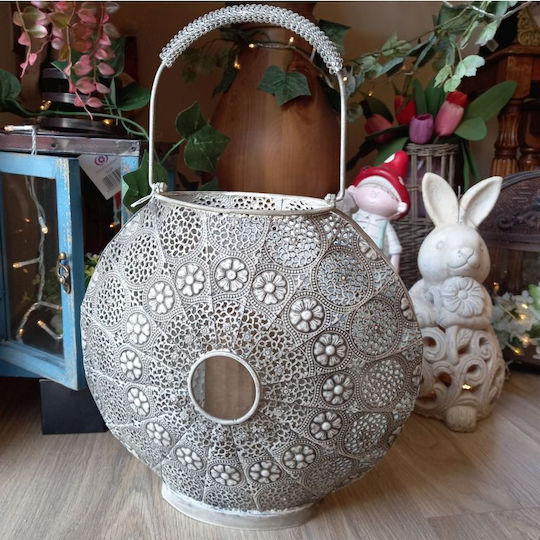 La Belle Maison Floortop Metallic Lantern Silver 35x14x46cm