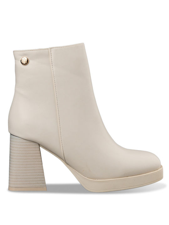 Envie Shoes Women's Ankle Boots with High Heel Beige