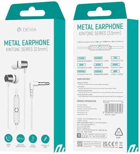 Devia Wired In-ear Handsfree με Βύσμα 3.5mm Λευκό