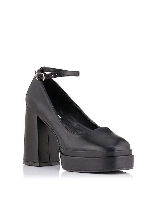 Malien Shoes Black Heels with Strap