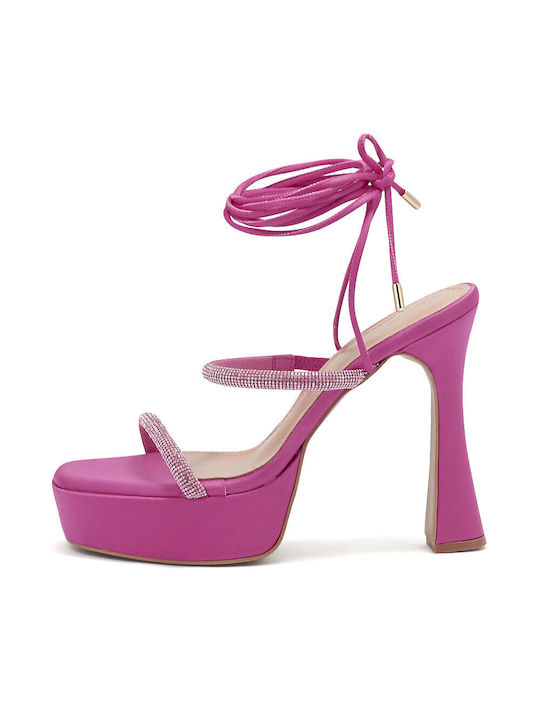 Envie Shoes Synthetic Leather Women's Sandals Fuchsia with High Heel