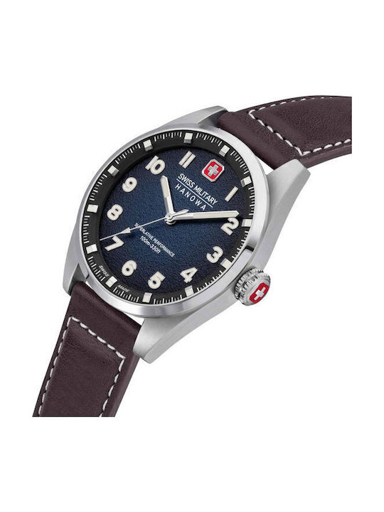 Swiss Military Hanowa Herrenuhr 42mm Batterie mit Braun Lederarmband