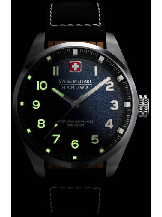 Swiss Military Hanowa Herrenuhr 42mm Batterie mit Braun Lederarmband