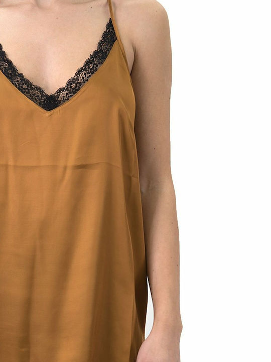Women's Blouse with Straps & V Neckline Brown