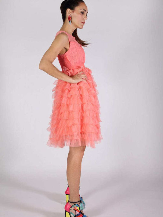CORAL evening tulle dress coral