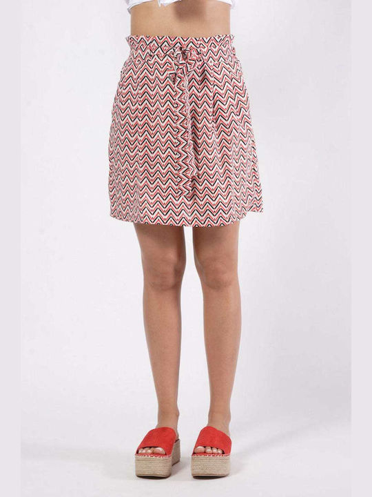 SKIRT WITH GEOMETRIC PRINT IN RED/BLACK SHADES