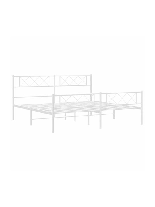 Метално Легло King Size Бяло с Дъски за Матрак 190x200см