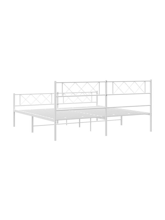 Метално Легло King Size Бяло с Дъски за Матрак 190x200см