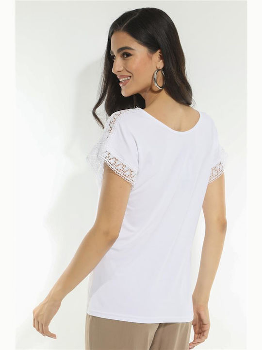 Damen Bluse Kurzärmelig White
