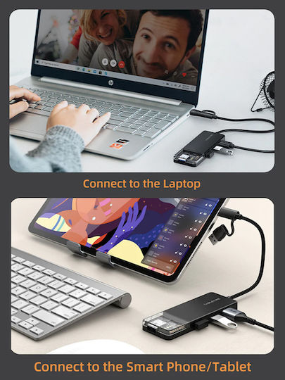 Cabletime USB 3.0 4 Port Hub with USB-A / USB-C Connection