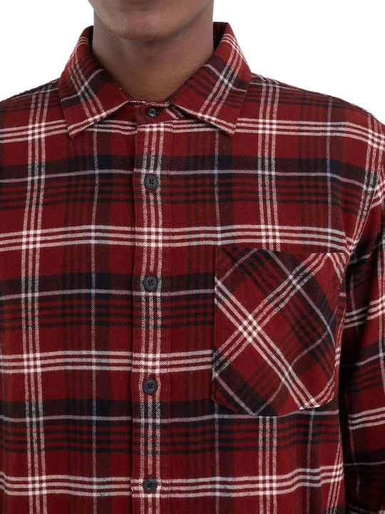 Long-sleeved Flannel Shirt Checked Red-Black-Black-Grey-Natural White.