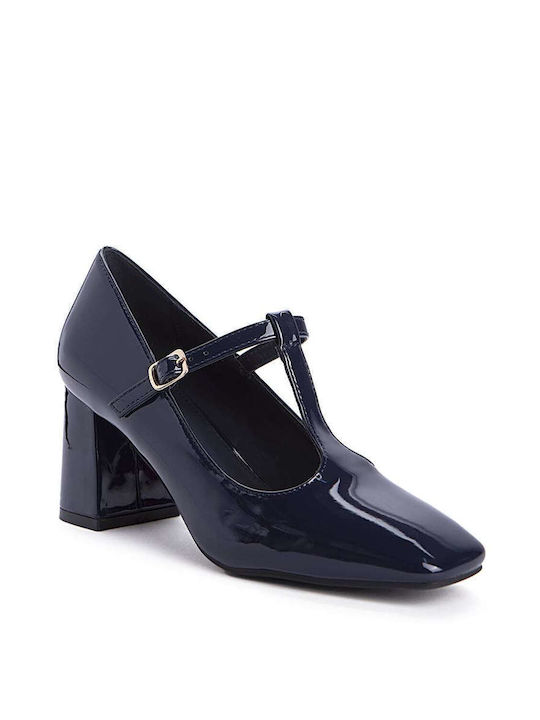 Keep Fred Patent Leather Blue Medium Heels with Strap