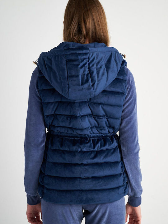 SugarFree Women's Short Puffer Jacket for Winter with Hood Blue