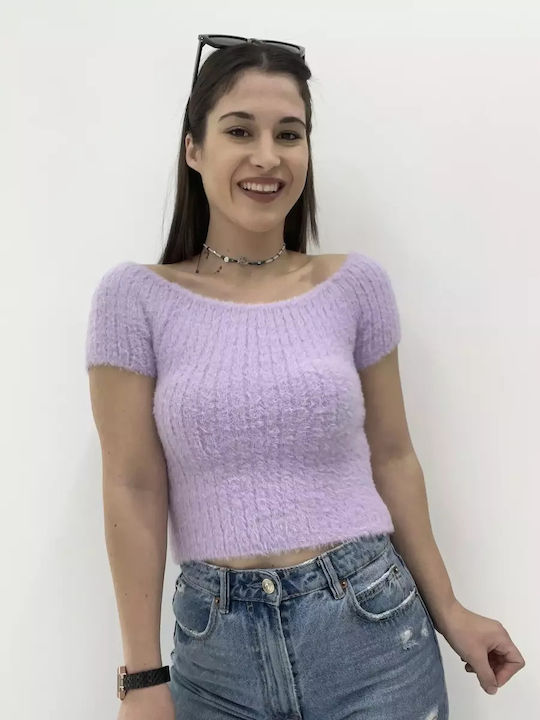 Γυναικείο Crop Top Κοντομάνικο Μωβ