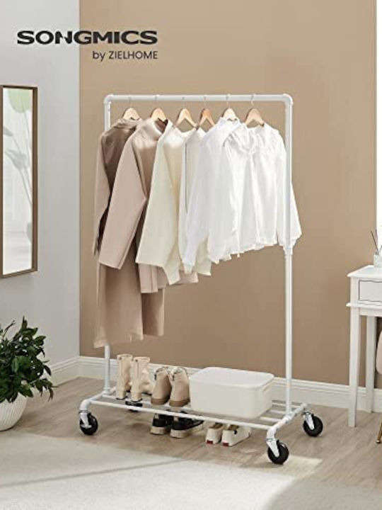 Songmics Wheeled Floor Garment Rack made of Metal White 100x49x163cm