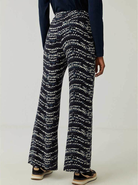 Surkana Women's Fabric Trousers in Wide Line Navy Blue