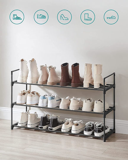 Metallic Shoe Organizer with 3 Shelves Black 92x30x54cm
