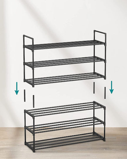 Metallic Shoe Organizer with 3 Shelves Black 92x30x54cm