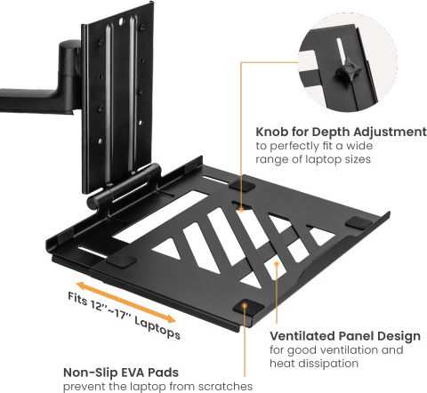 Brateck Tray For Monitor Arms Βάση Στήριξης για Laptop έως 17"