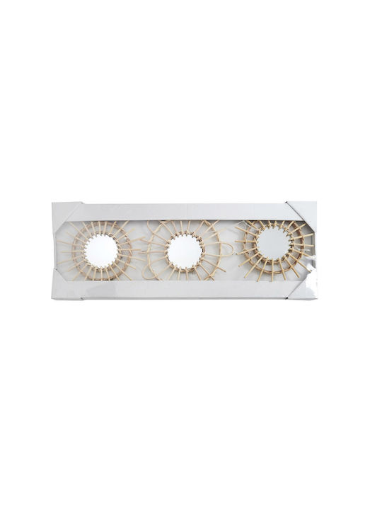 The Home Deco Factory Oglindă de Perete cu Bej Ramă din Lemn Diametru 28cm 3buc
