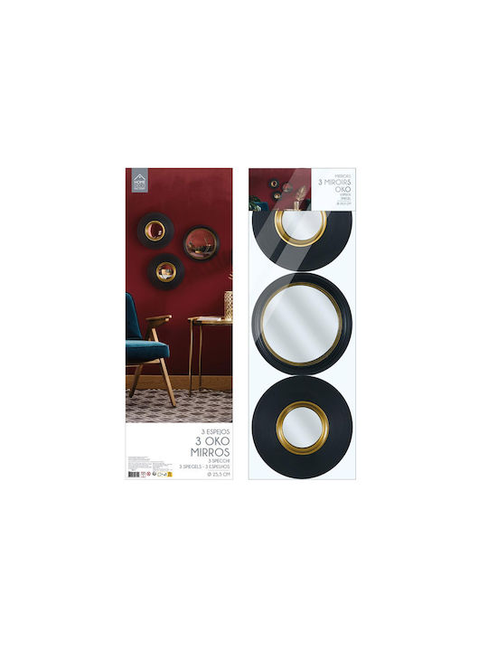 The Home Deco Factory Wandspiegel mit Schwarz Kunststoff Rahmen Durchmesser 25.5cm 3Stück