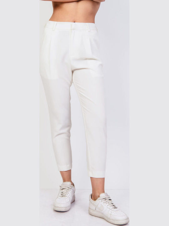 Damen Stoff Hose mit Gummizug Weiß