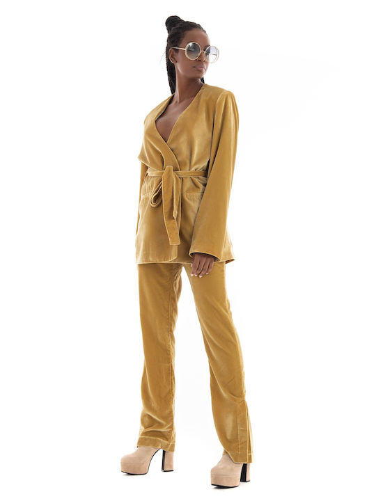 Black & Black Women's Fabric Trousers Mustard