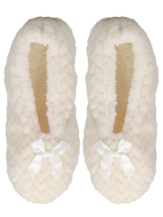 Closed Women's Slippers with Beige Fur
