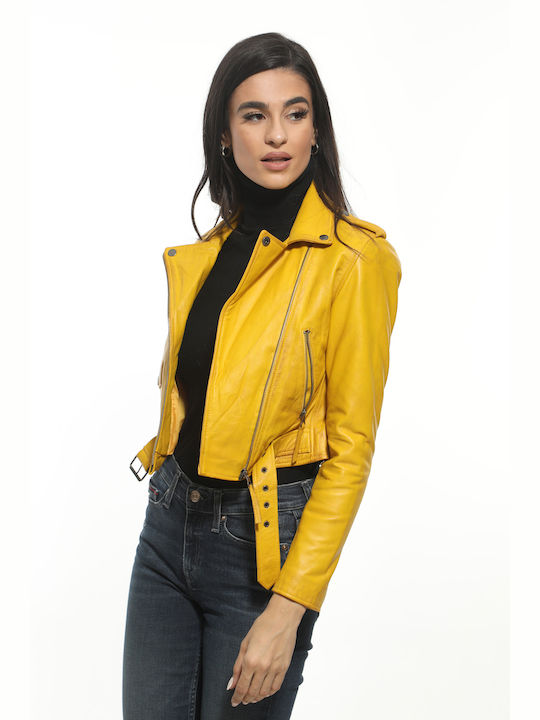 Newton Leather Women's Short Lifestyle Leather Jacket for Winter Yellow.