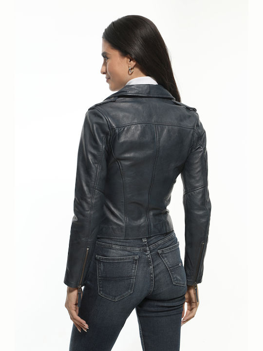 Newton Leather Women's Short Lifestyle Leather Jacket for Winter dark blue