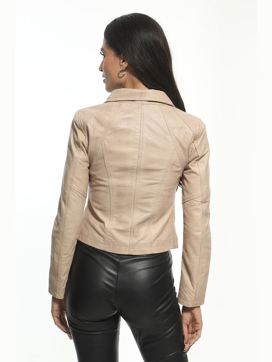 Newton Leather Women's Short Lifestyle Leather Jacket for Winter beige (beige)