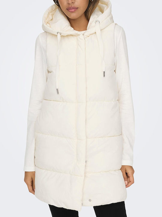 Women's Long Puffer Jacket for Winter with Hood Cloud Dancer OffWhite