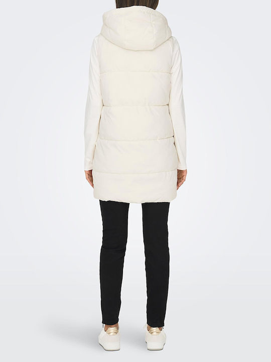 Women's Long Puffer Jacket for Winter with Hood Cloud Dancer OffWhite