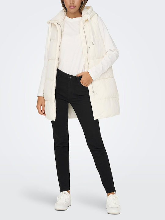 Women's Long Puffer Jacket for Winter with Hood Cloud Dancer OffWhite