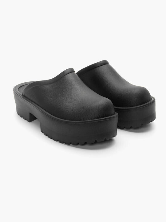 Luigi Chunky Heel Leather Mules Black