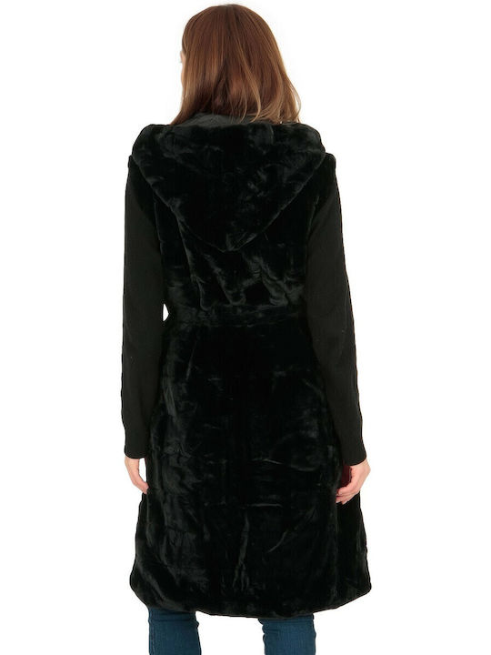 Women's Sleeveless Long Fur Black